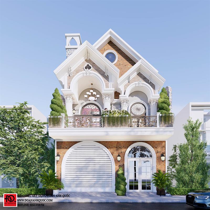 Công ty TNHH Kiến trúc Xây dựng Đoàn Anh Quốc - Mô hình thiết kế ngôi nhà tân cổ điển 2 tầng cửa vòm tại Phan Thiết