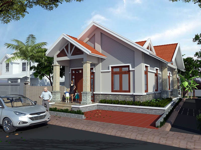 Công ty TNHH Kiến trúc Xây dựng Đoàn Anh Quốc - MẪU NHÀ CẤP 4 100M2 3 PHÒNG NGỦ MÁI THÁI NÔNG THÔN GIÁ  RẺ TẠI PHAN THIẾT