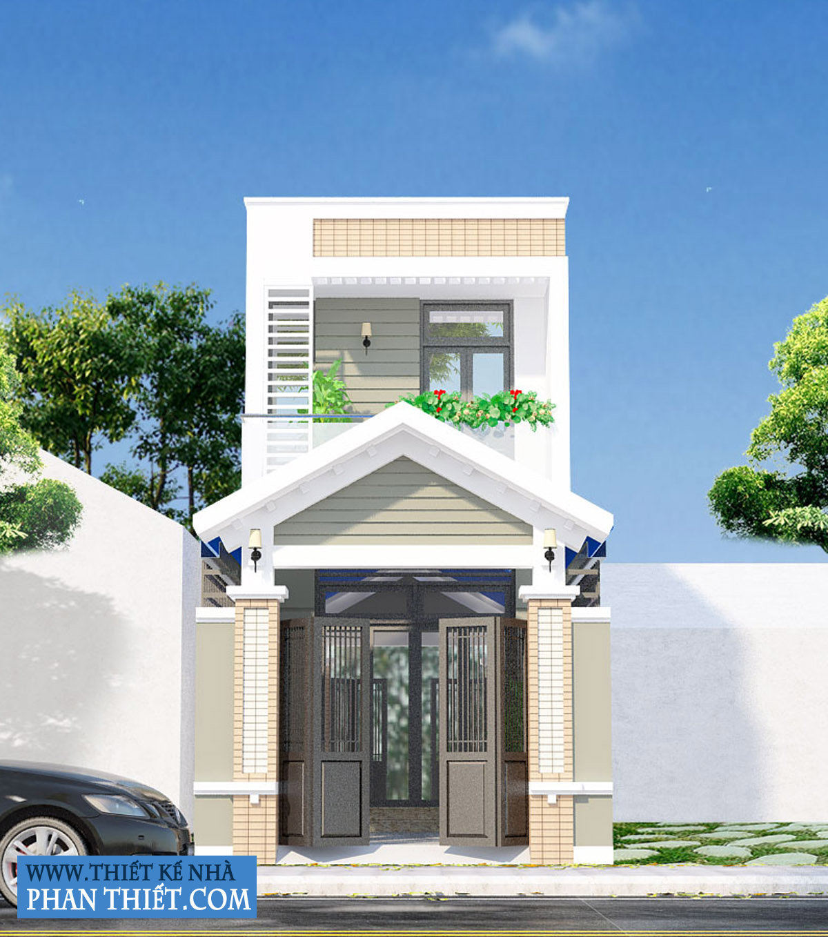 Công ty TNHH Kiến trúc Xây dựng Đoàn Anh Quốc - Mẫu Thiết kế nhà phố hai tầng 5x15m đơn giản, thoáng mát tại Phan Thiết.